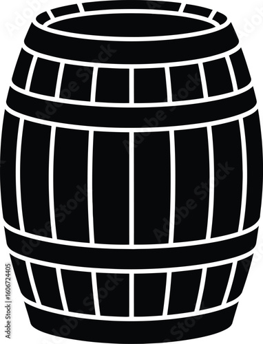 Simple Black and White Barrel Illustration Ideal for Wine Beer or Whiskey Themes Featuring a Classic Design with Hoop Details and a Clean Aesthetic