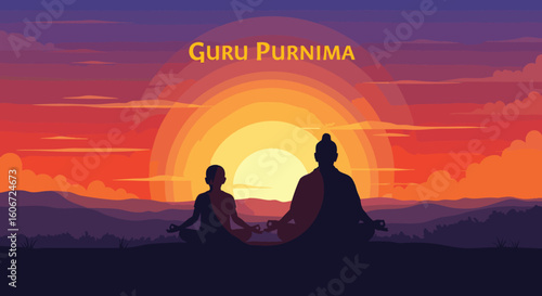 Guru Purnima Meditation Silhouettes Sunset Horizon