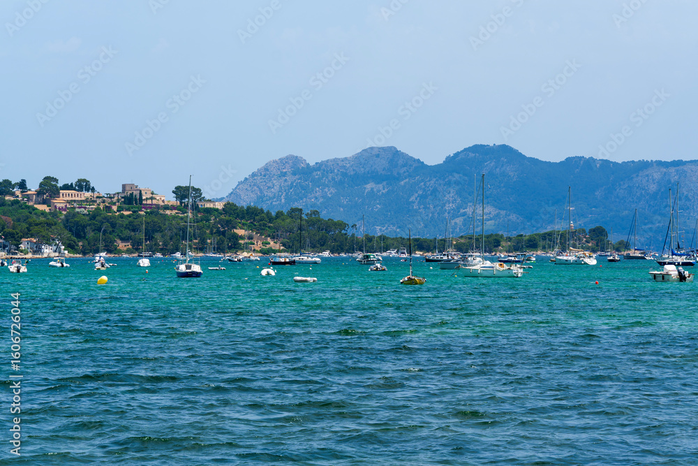 Obraz premium View towards the Bay off Pollenca, Port de Pollenca, Mallorca