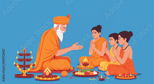Indian Guru Teaching Spiritual Education to Disciples