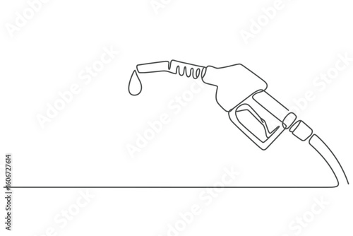 Minimalist line art of a fueling nozzle with a dripping drop