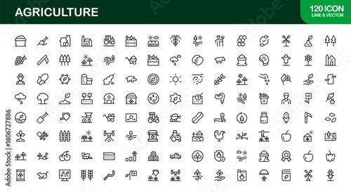"Professional Agriculture Line Icon Collection Featuring Modern Minimal Vector Icons for Farming and Harvest
"