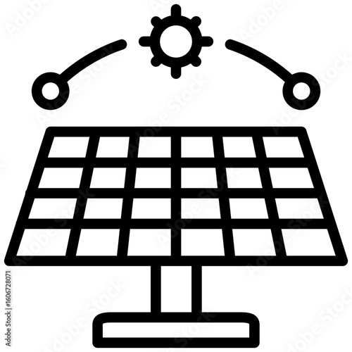 Solar Tracking System Outline icon, Black And White Outline Icon Vector.