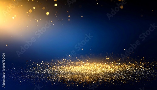 Abstract golden sparkles on a dark blue background
