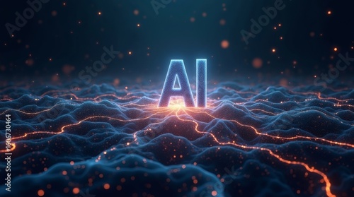 Intricate swirling data visualization and complex intersecting graphs convey immense scale and inherent power