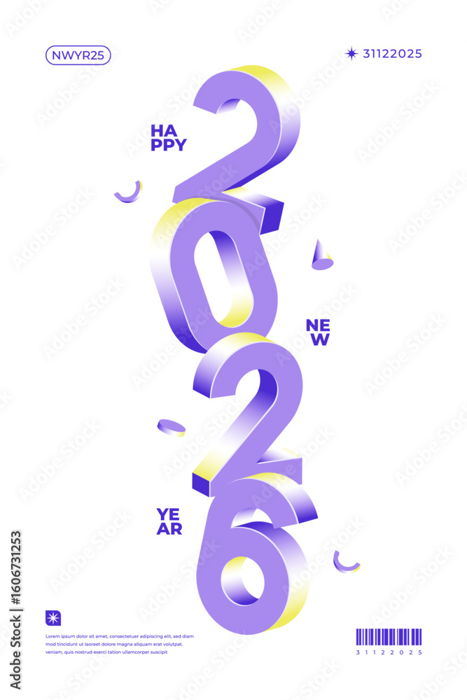 Obraz premium A vibrant and modern design showcasing the year 2026 in a dynamic color combinations