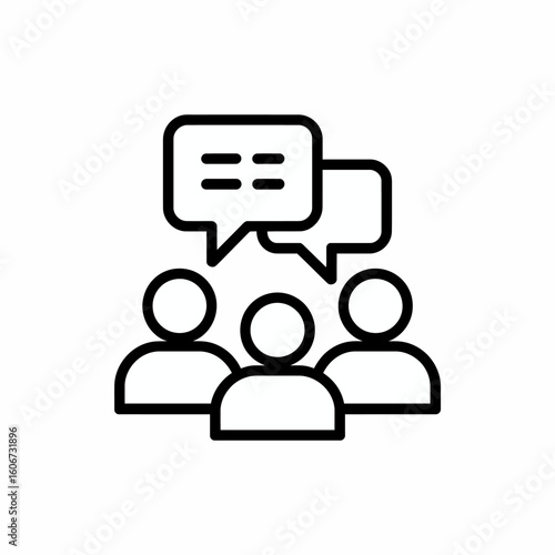 Teamwork and Communication Icon Illustrating Group Discussion and Information Exchange in a Collaborative Environment for Business and Social Interaction Concepts