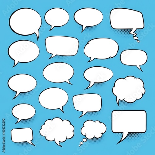 Collection of comic book speech bubbles in various shapes.