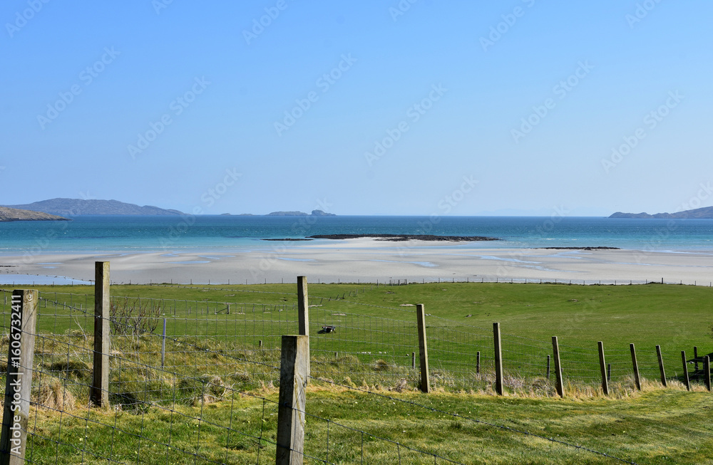 Obraz premium Pastures on the Island of Vatersay Along the Coast