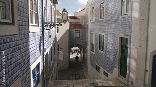 View of colourful buildings and Lisbon Cathedral  in the Afama District on a sunny day, Lisbon, Portugal, Europe