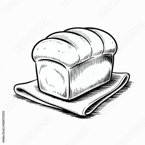 Sketch of freshly baked bread loaf on napkin offering bakery and cooking inspiration with detailed lines and shadows