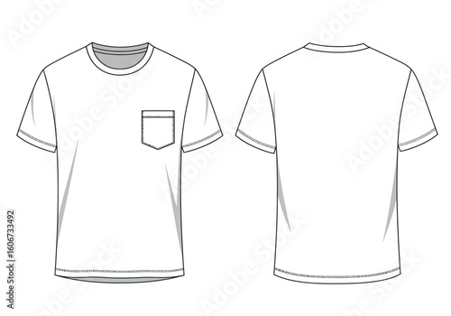 Short Sleeve Pocket T-Shirt Template – Flat Vector Front and Back