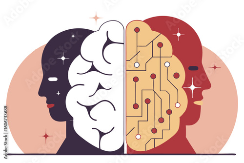 Ludzki umysł i sztuczna inteligencja. Koncepcja przyszłości technologicznej.