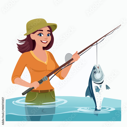 young woman fishing