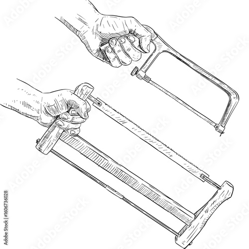 Hand holding metal saw handdrawn illustration⁠
