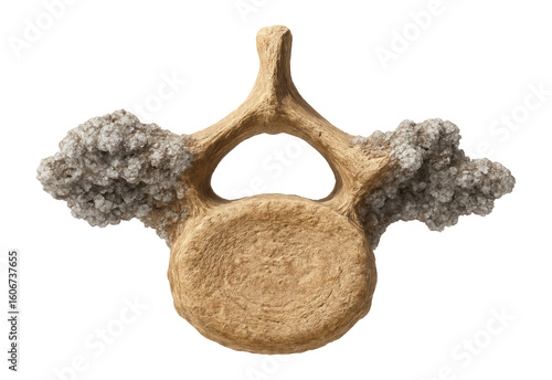 Dinosaur vertebra fossil showing centrum and neural arch with mineral encrustations