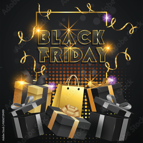 Golden lettering. Black Friday limited sale offer. Dark background  Banner, poster, header website. vector illustration