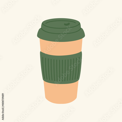 Thermos mug, reusable cup, cup for hot drinks. Travel camping equipment. Vector illustration in flat style