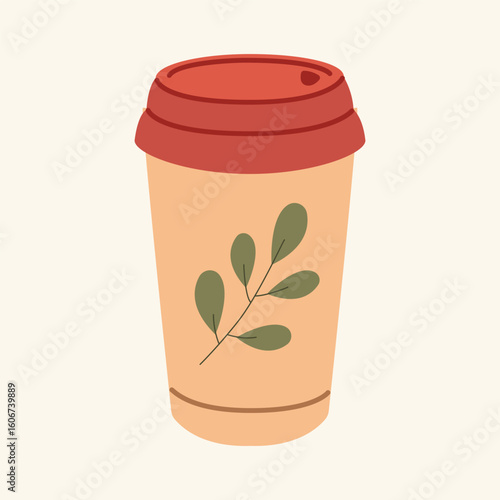 Thermos mug, reusable cup, cup for hot drinks. Travel camping equipment. Vector illustration in flat style