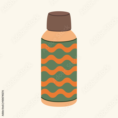 Thermos mug, reusable cup, cup for hot drinks. Travel camping equipment. Vector illustration in flat style