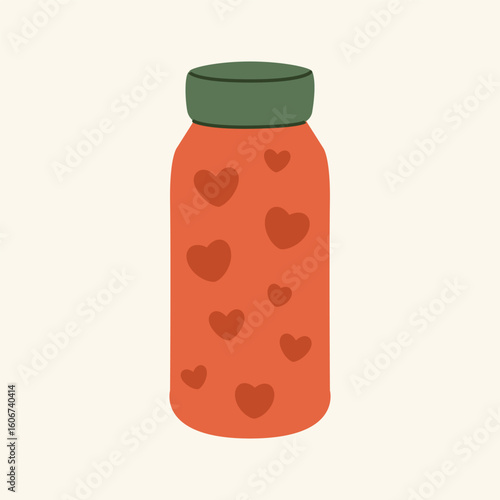 Thermos mug, reusable cup, cup for hot drinks. Travel camping equipment. Vector illustration in flat style