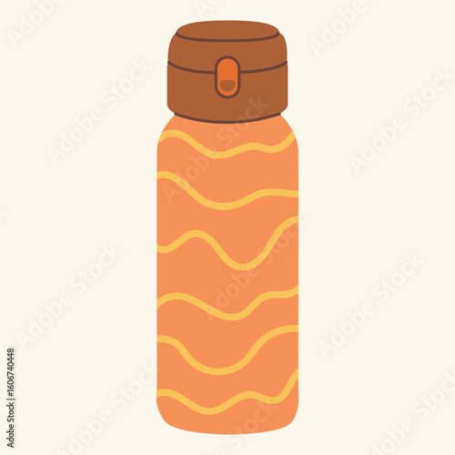 Thermos mug, reusable cup, cup for hot drinks. Travel camping equipment. Vector illustration in flat style