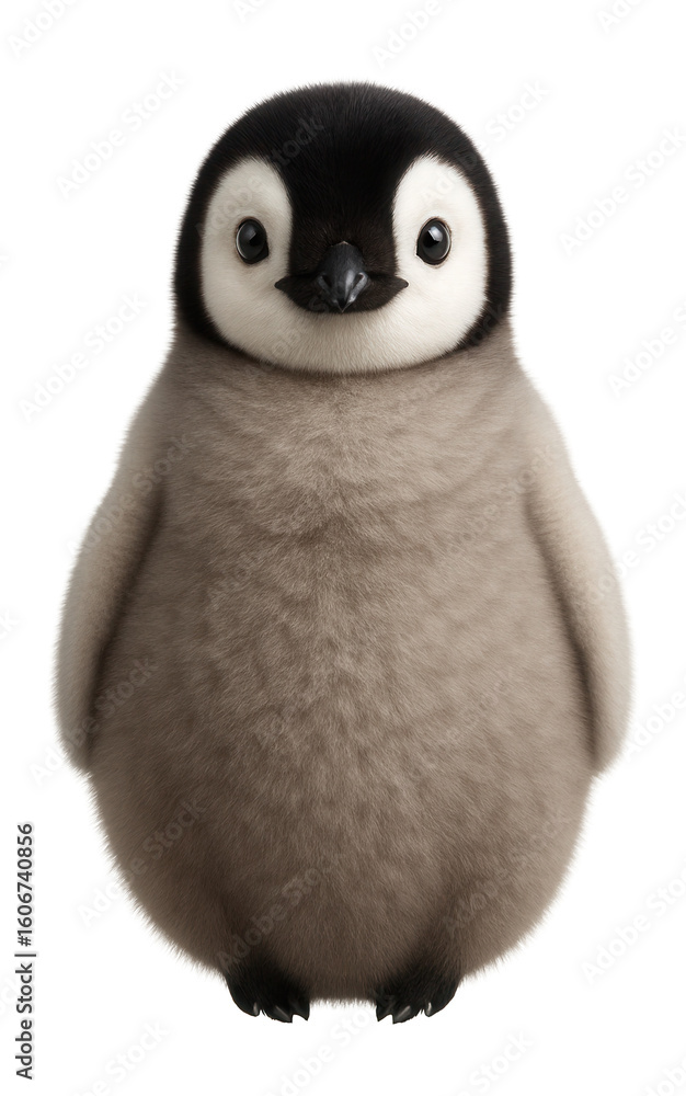 Fototapeta premium Emperor penguin chick with fluffy gray down and black head markings