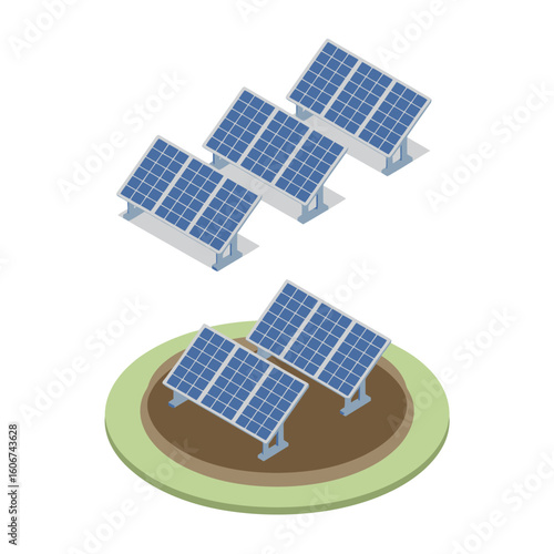 Isometric view of solar panels on a white background