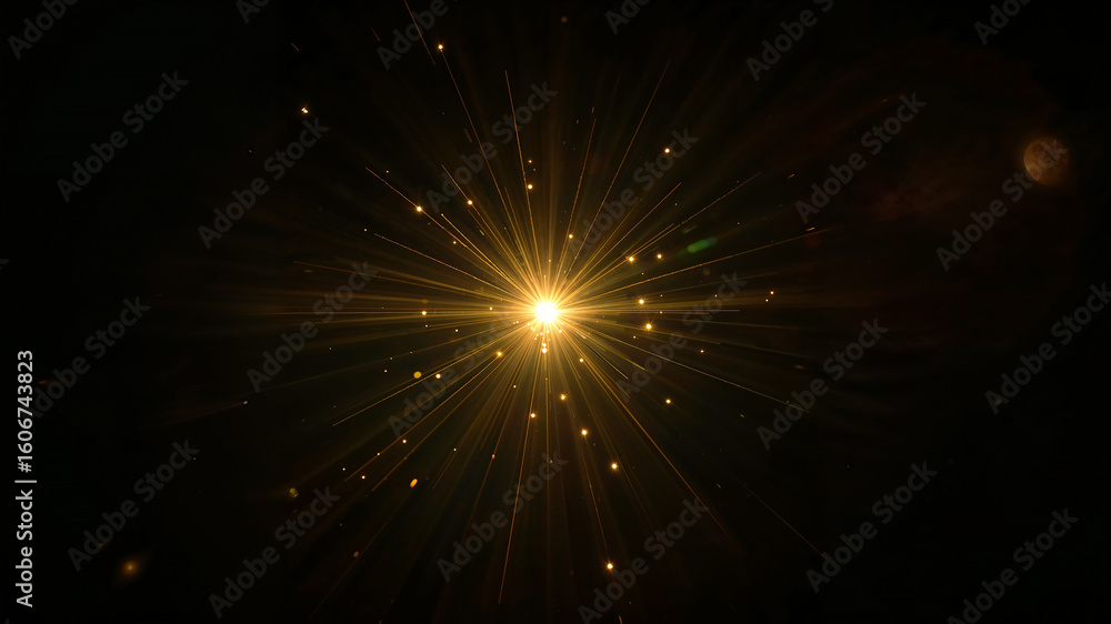 Naklejka premium Radiant burst of golden light in darkness