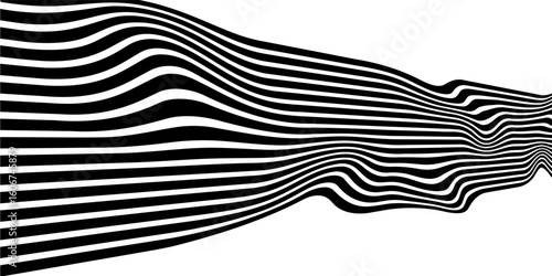 Abstract black and white stripes smoothly bent ribbon geometrical shape vector illustration isolated on white background