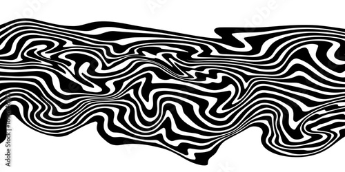 Abstract black and white stripes smoothly bent ribbon geometrical shape vector illustration isolated on white background