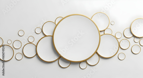 Elegant Abstract Circle Background with Gold Outlines – Minimal 3D White and Gray Design
