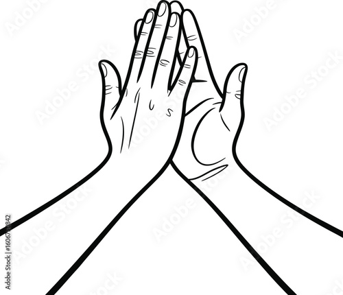 Two hands giving a high five in a simple line drawing style