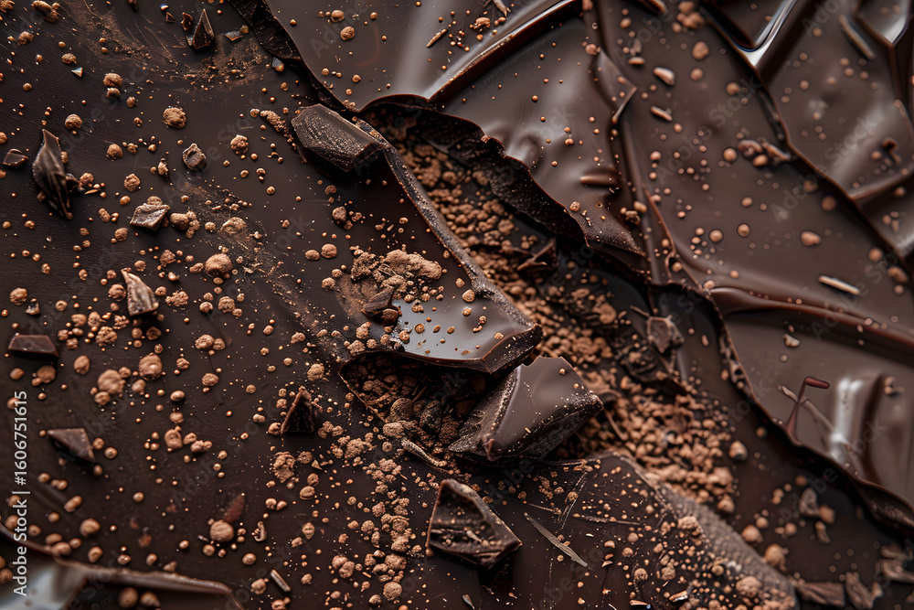 Fototapeta premium Macro of rich dark chocolate surface with break