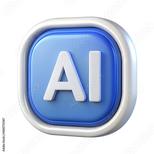 A modern 3d rendered blue and white icon representing artificial intelligence isolated on transparent background