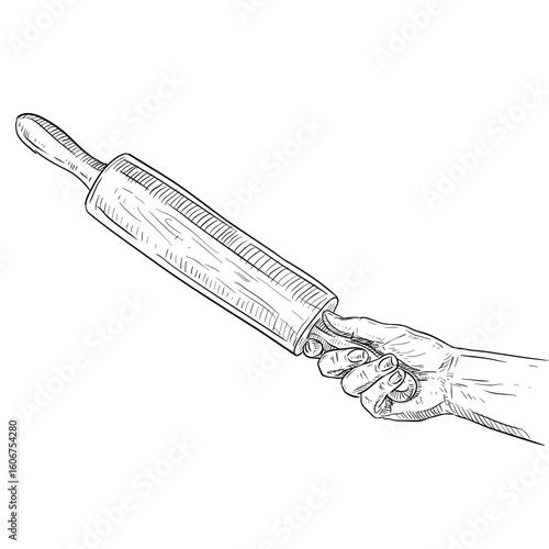 Hand holding rolling pin handdrawn illustration⁠
