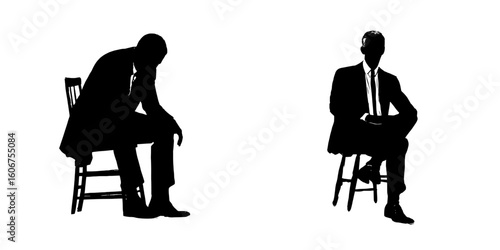 The silhouette of the businessman is seen as he sits down in a chair