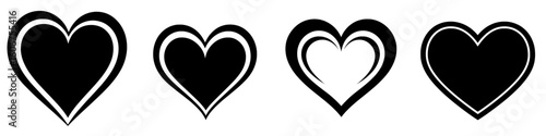 A pair of contemporary black hearts are signing, set against a white backdrop as an illustration of a romantic symbol representing connection, unity, love, passion, and matrimony, suitable for use on