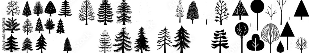 Winter tree set featuring blue, brown, and pink illustrations suitable for stickers, postcards, backgrounds, and Christmas invitations Winter tree set featuring blue, brown, and pink illustrations suitable for stickers, postcards, backgrounds, and Christmas invitations