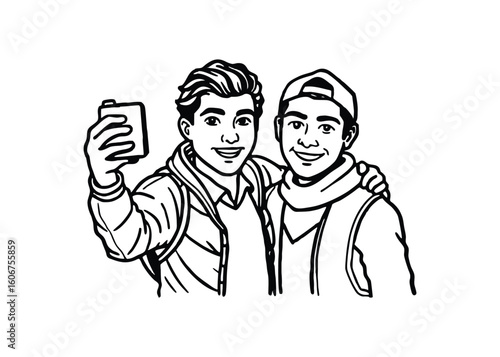 Silhouette of boy best friend taking candid isolated on a white background