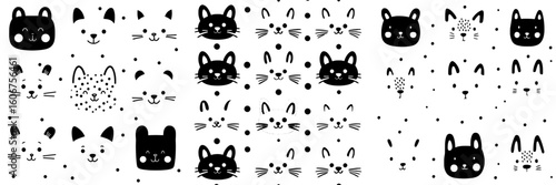 A playful, childlike design featuring humorous hand-drawn animal portraits, ideal for Scandinavian-inspired kids' fabrics, gift wrap, textiles, wallpaper, and clothing, showcasing a modern