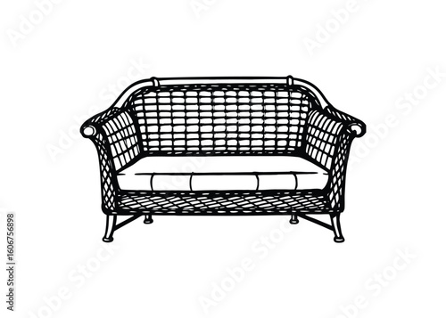 Silhouette of wicker sofa isolated on a white background