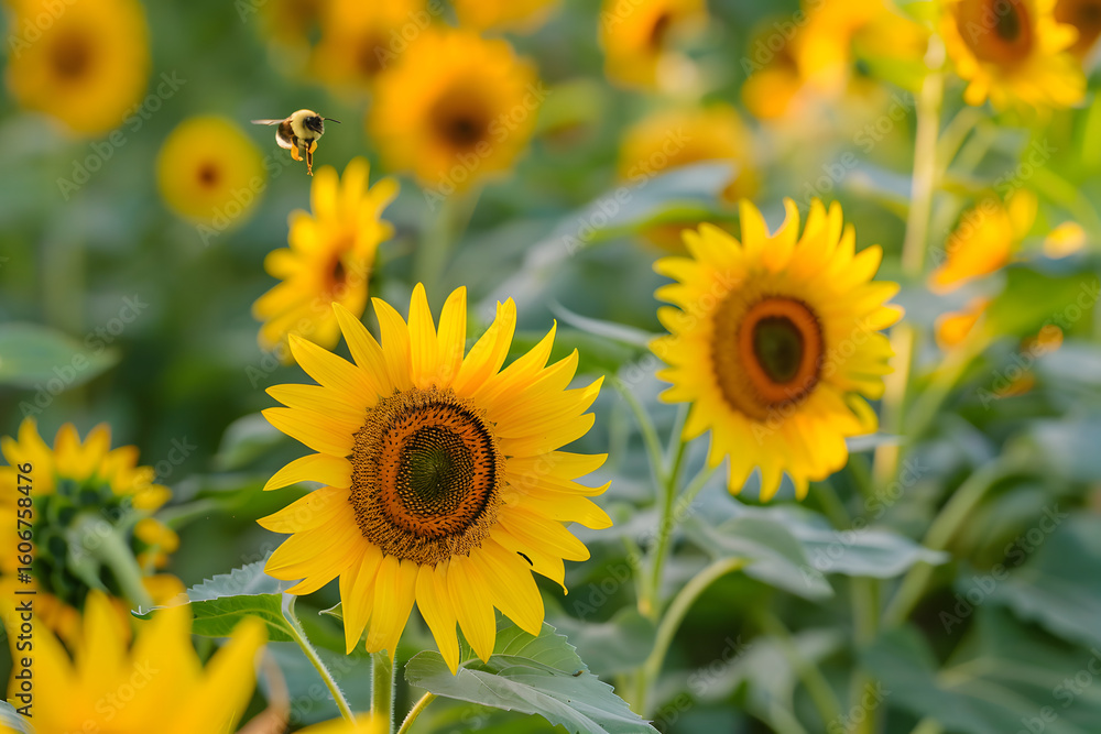 Fototapeta premium Sunflower patch in full bloom in backyard garden