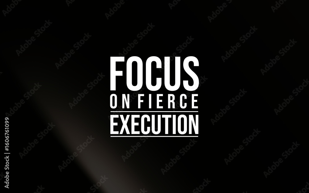 Fototapeta premium Motivational poster features text urging commitment to fierce execution, set against a gradient dark background.