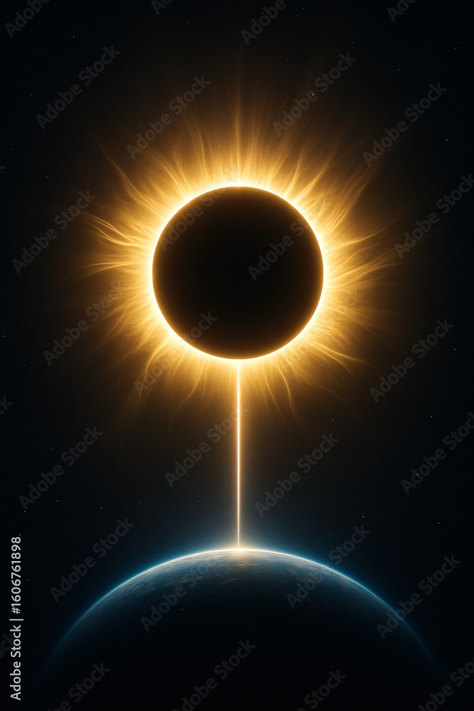 Obraz premium Dramatic Solar Eclipse with Glowing Sun Corona and Dark Moon