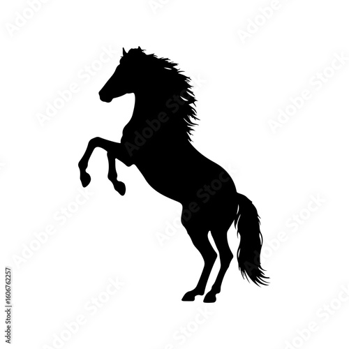 Majestic horse rearing on hind legs silhouette icon vector flat illustration on white background.