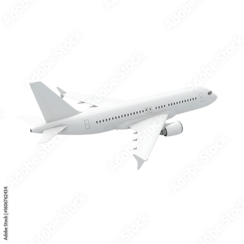 Modern white passenger jet airplane in flight isolated on transparent background