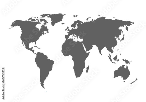 Minimalist World Map with Gray Continents on White Background – Vector Global Geography Illustration