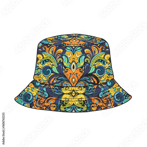 Colorful patterned bucket hat with floral design  