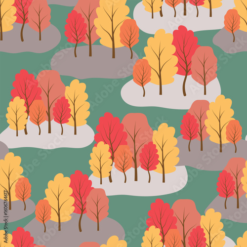 Seamless pattern, autumn trees, nature. Vector illustration.